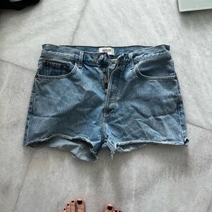 Agolde Blue Jean Shorts High-Waisted Raw Hem